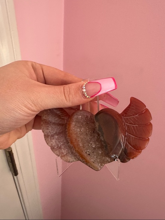 Other - Carved Agate Heart Geode Display - Brown & Tan